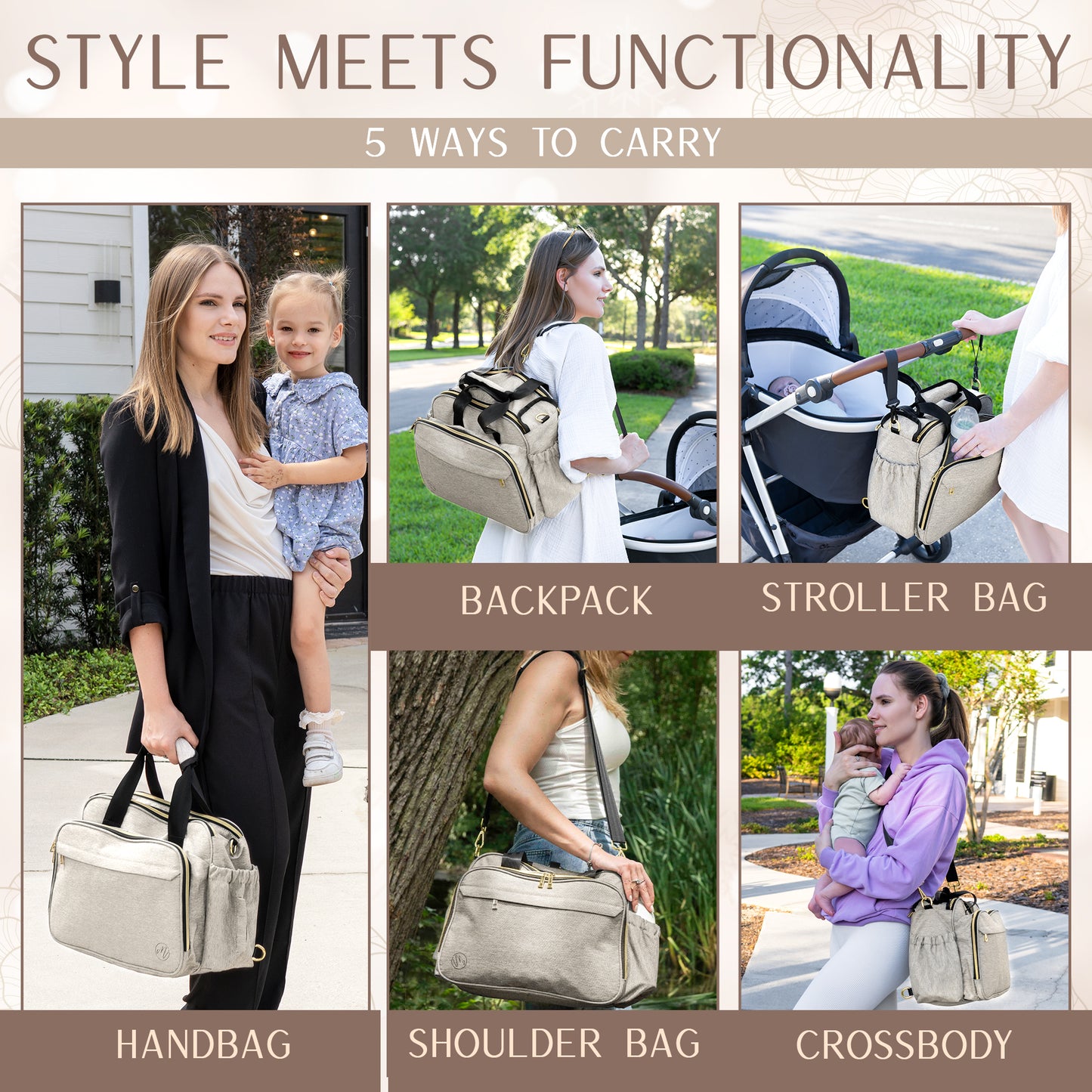 4 In 1 Convertible Diaper Bag - Beige