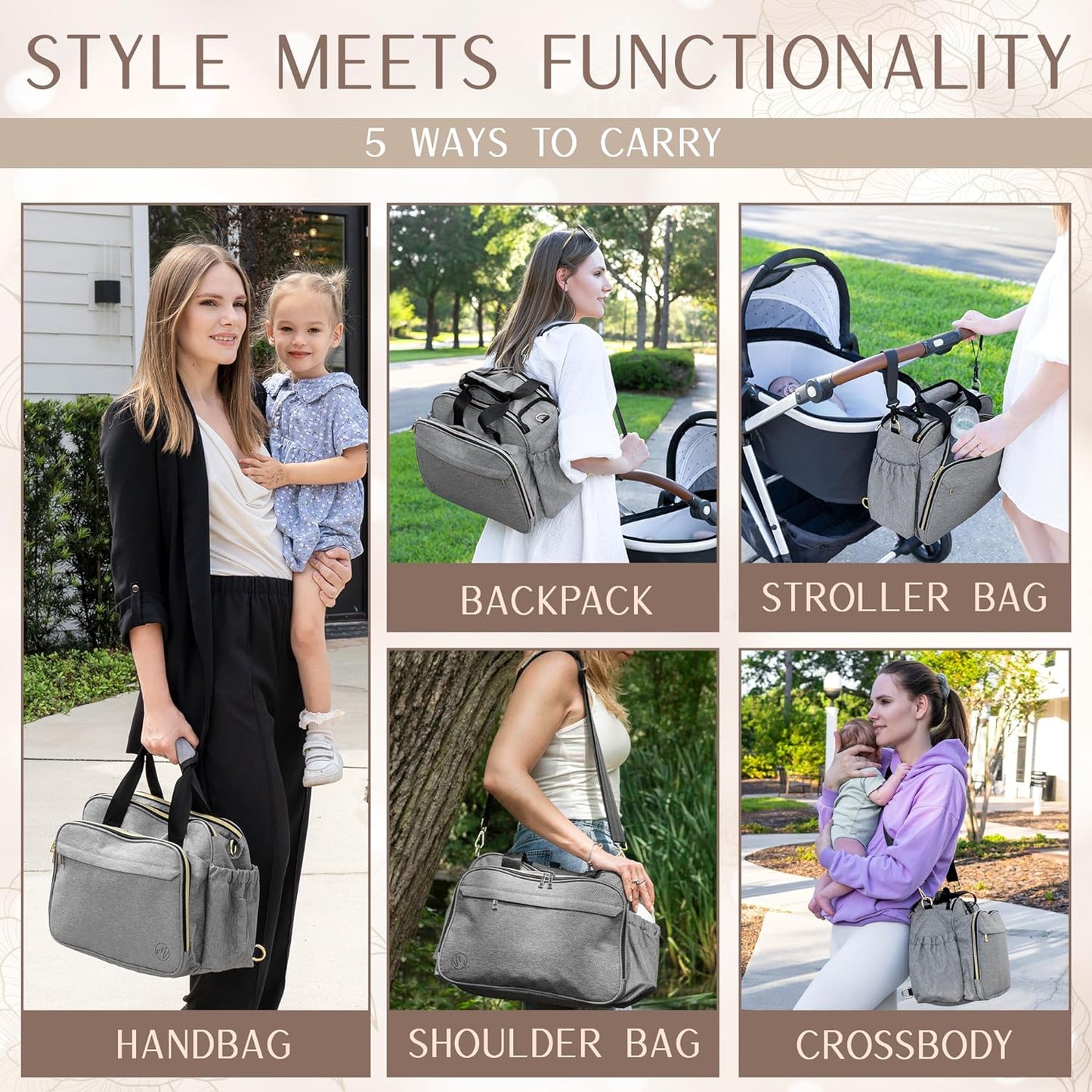4 In 1 Convertible Diaper Bag - Light Gray
