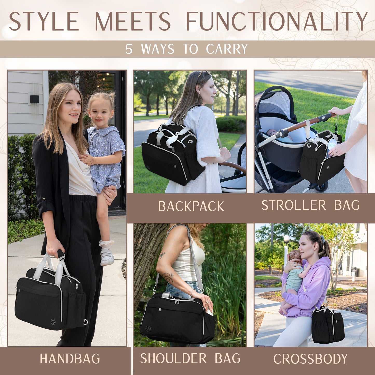 4 In 1 Convertible Diaper Bag - Black