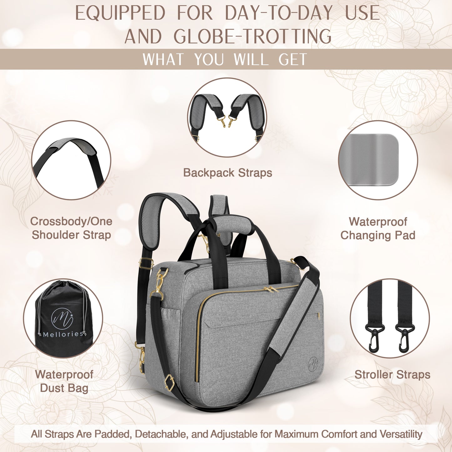 4 In 1 Convertible Diaper Bag - Light Gray