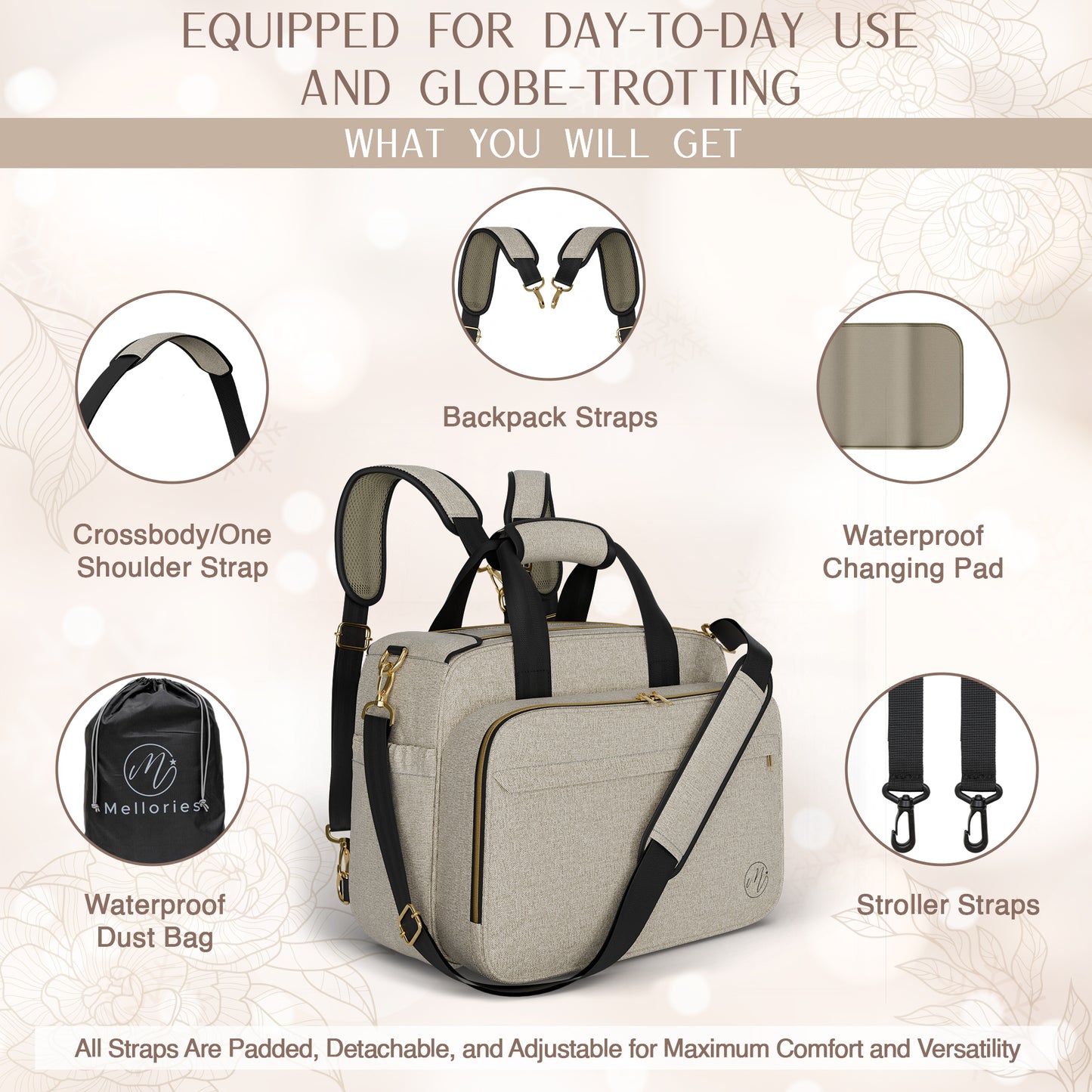 4 In 1 Convertible Diaper Bag - Beige