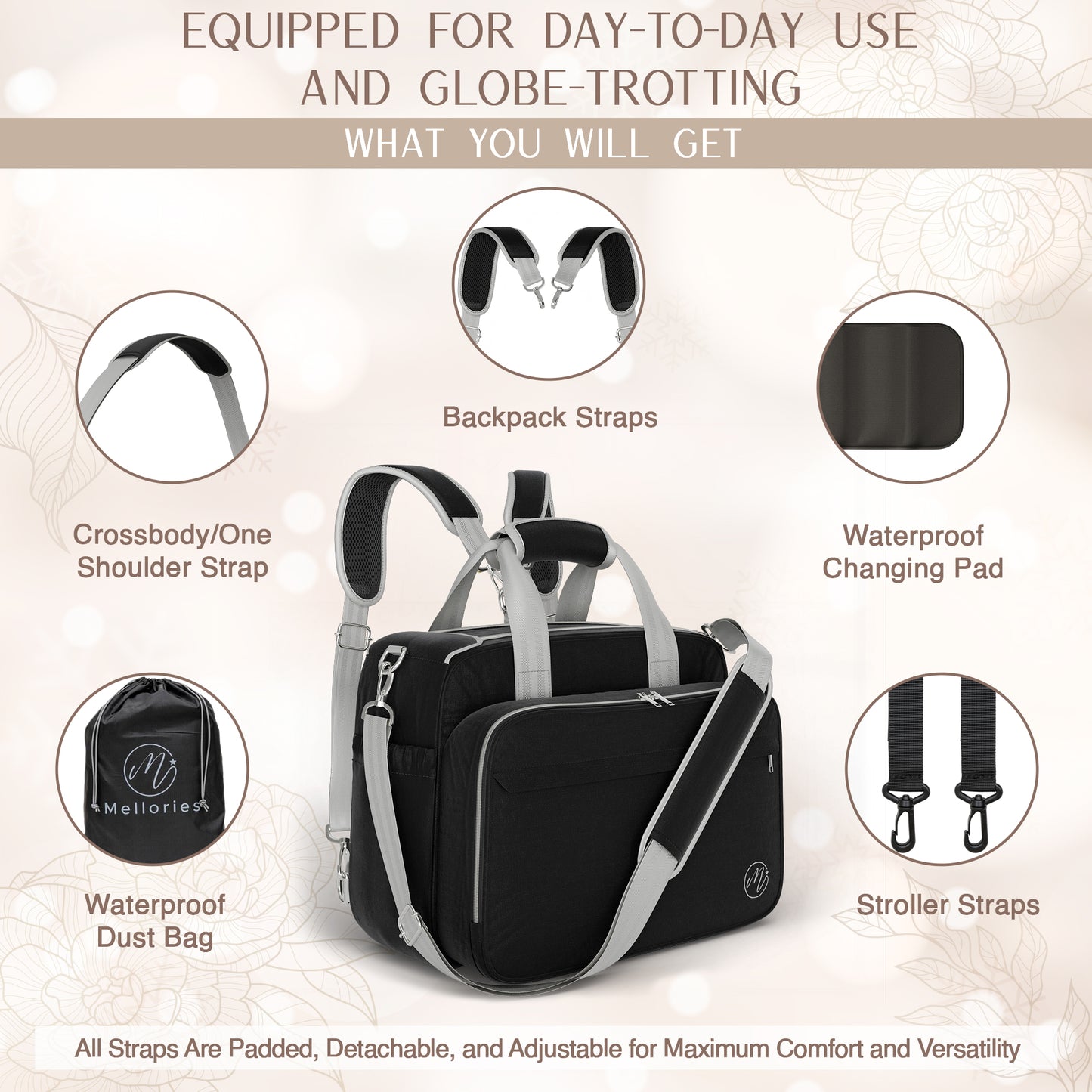 4 In 1 Convertible Diaper Bag - Black