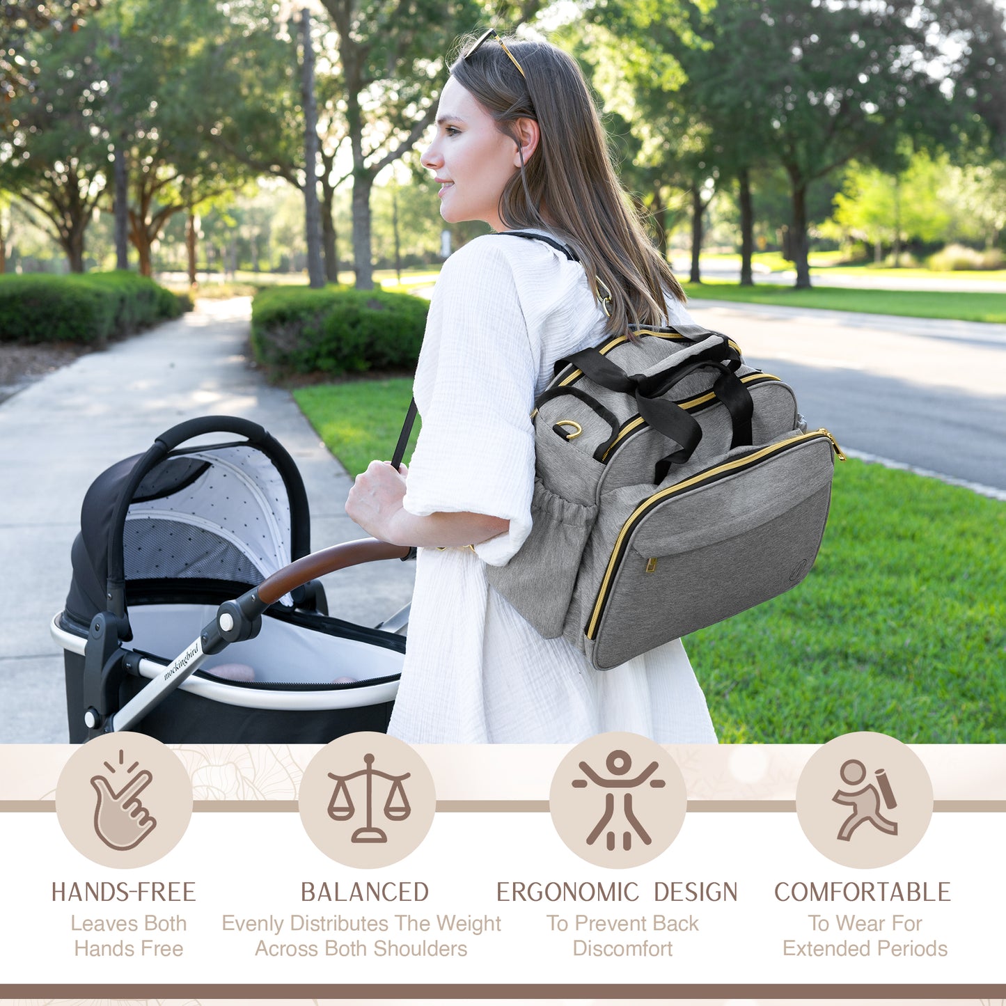 Mellories 4 In 1 Convertible Diaper Bag - Light Gray