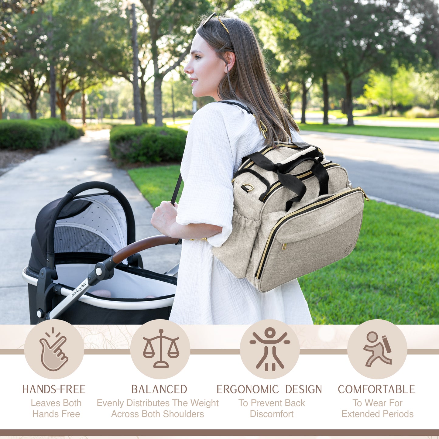 Mellories 4 In 1 Convertible Diaper Bag - Beige