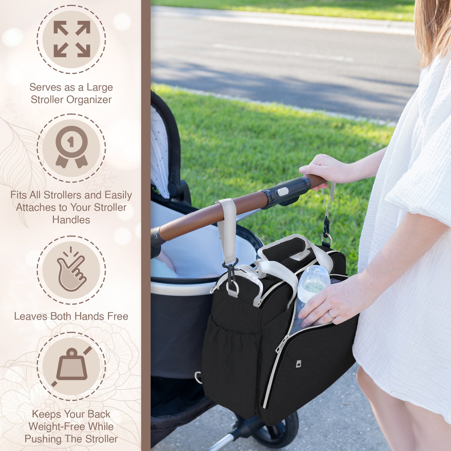 Mellories 4 In 1 Convertible Diaper Bag - Black