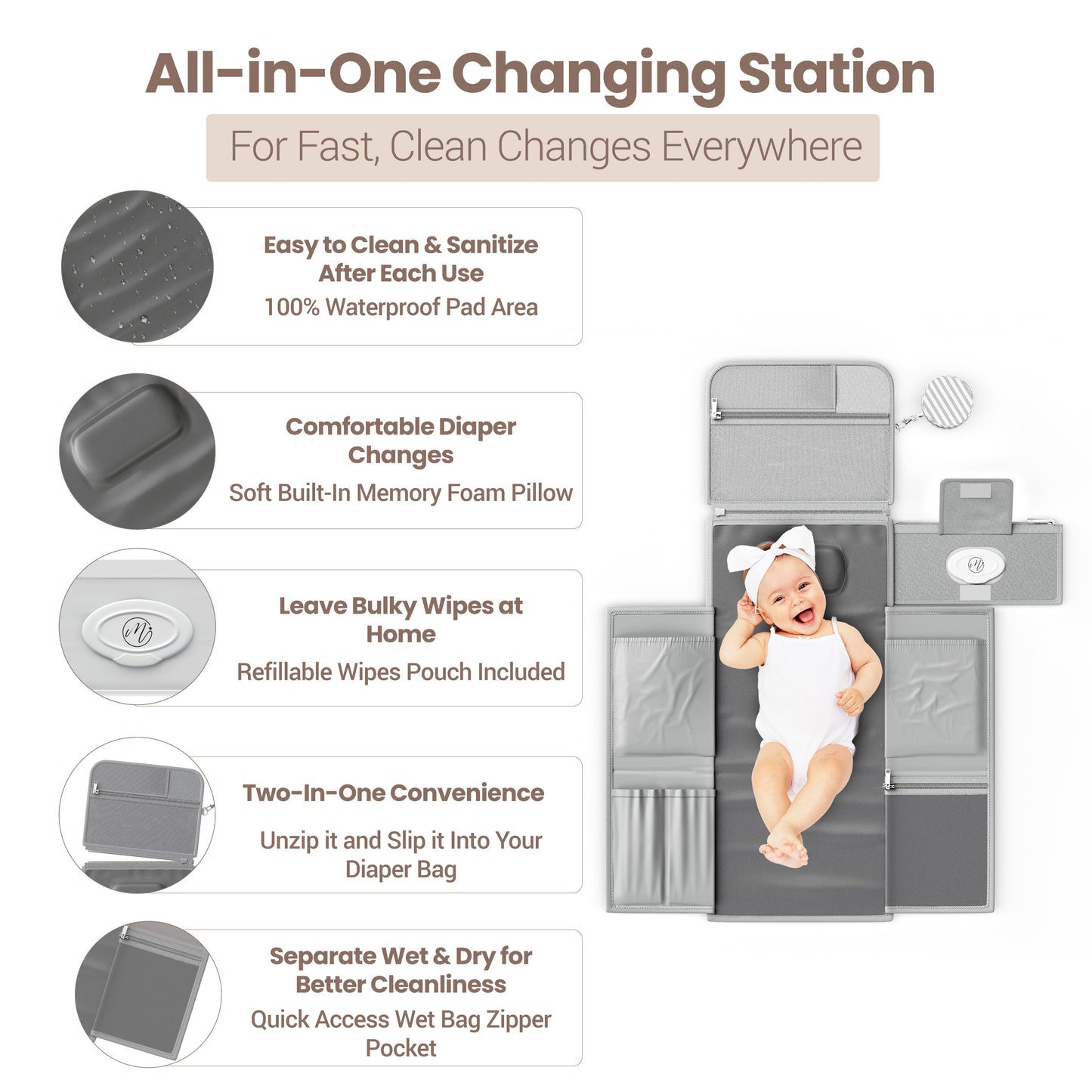 Portable Diaper Changing Pad - Gray