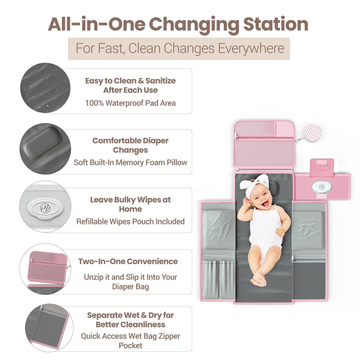 Portable Diaper Changing Pad - Pink