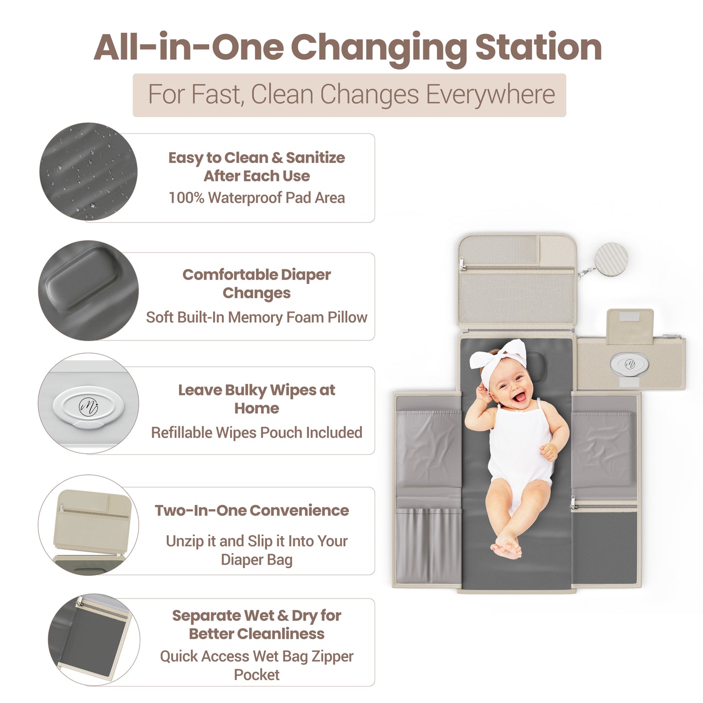 Portable Diaper Changing Pad - Beige