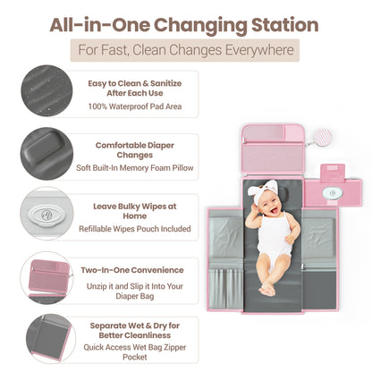 Portable Diaper Changing Pad - Pink